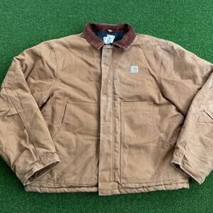 Carhartt J02 Detroit Jacket Brown Lined Faded Duster USA Workwear Mens L